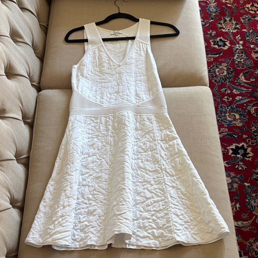 Parker White Textured V-Neck Fit & Flare Mini Dress